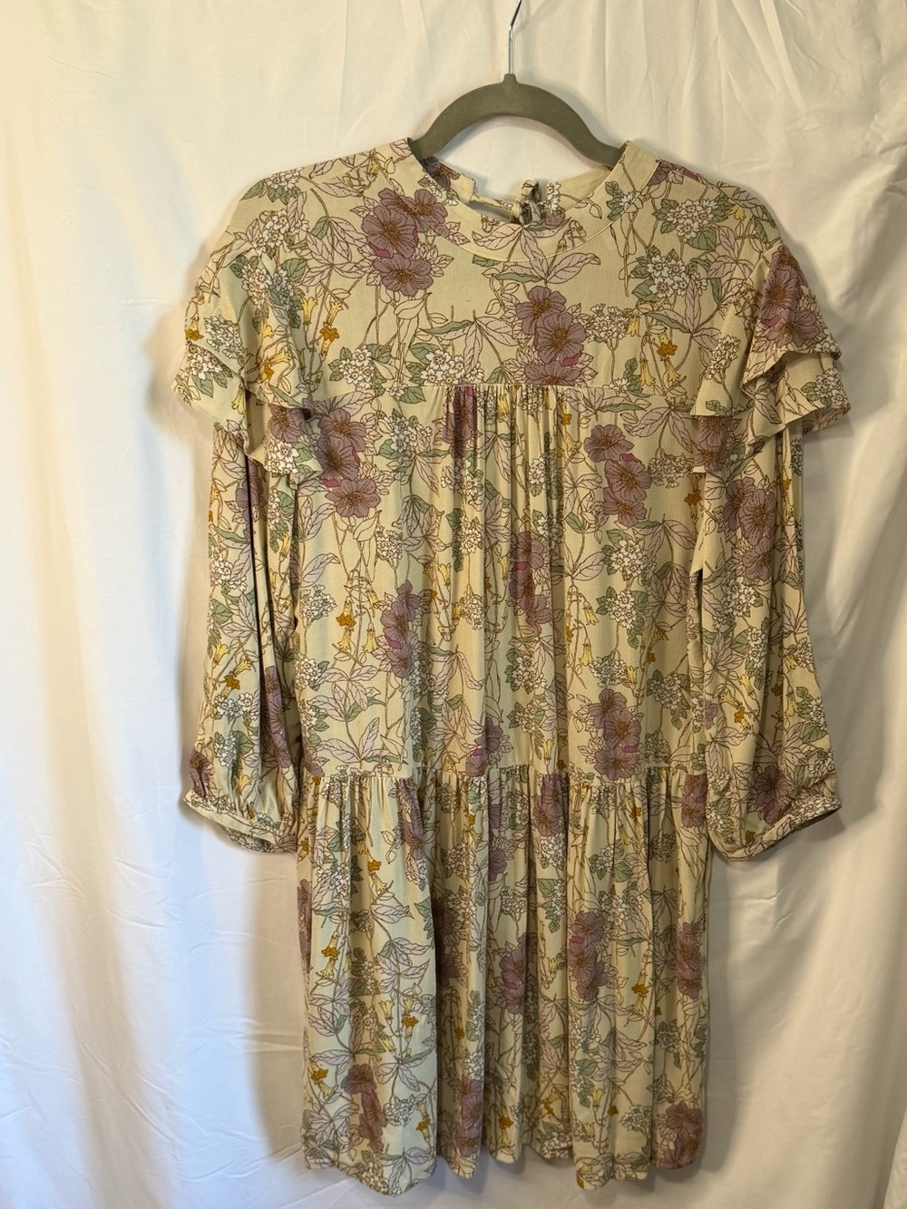 a.n.a Cottagecore Cream Floral Long Sleeve Tiered Dress with Ruffles